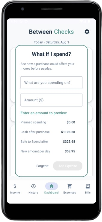 Between Checks What If I Spend tool